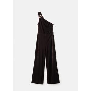 MANGO - Velvet jumpsuit with metallic detail brown - XS - Woman